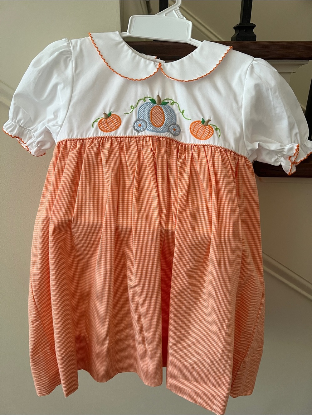 Petit Ami White & Orange Girls Pumpkin Applique Dress 3